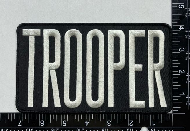 TROOPER BACK PATCH, LIGHT GREY / SILVER on BLACK - VELCRO.